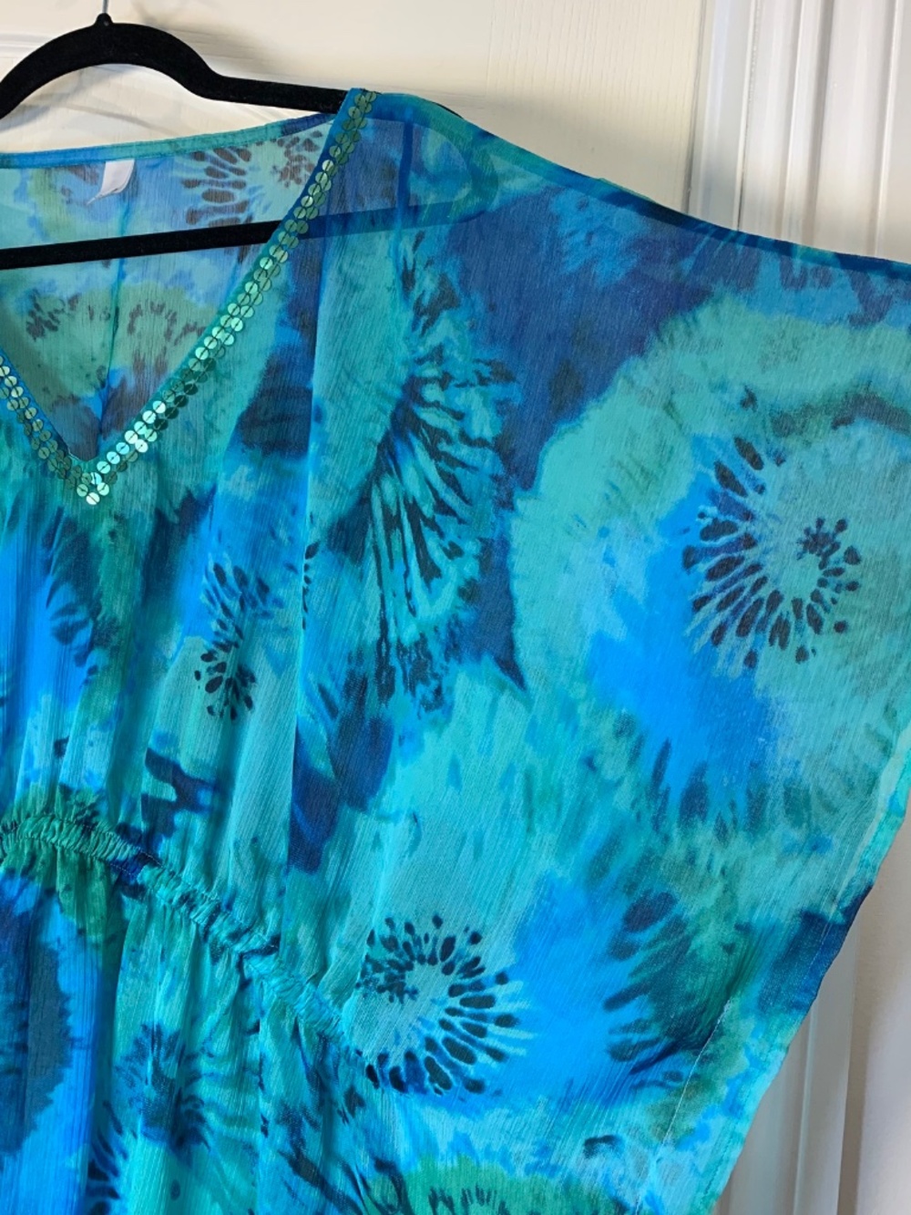 Blue & Teal Tie-Dye Beach Cover-Up Tunic Lightweight Flowy L - Picture 3 of 5